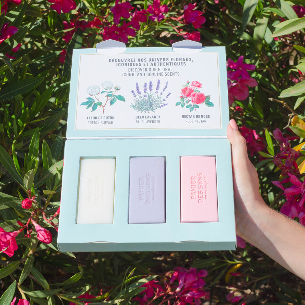 Coffret cadeau 3 savons solides parfumés - Coton, Lavande, Nectar de Rose 3x100g - Image 8